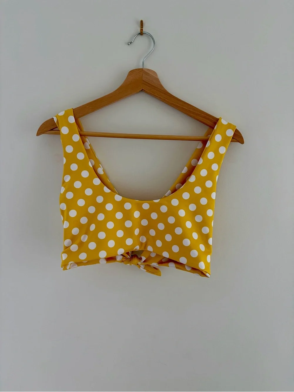 Polka Dot Tie-Front Bikini Top - Yellow, L - Picture 3 of 4